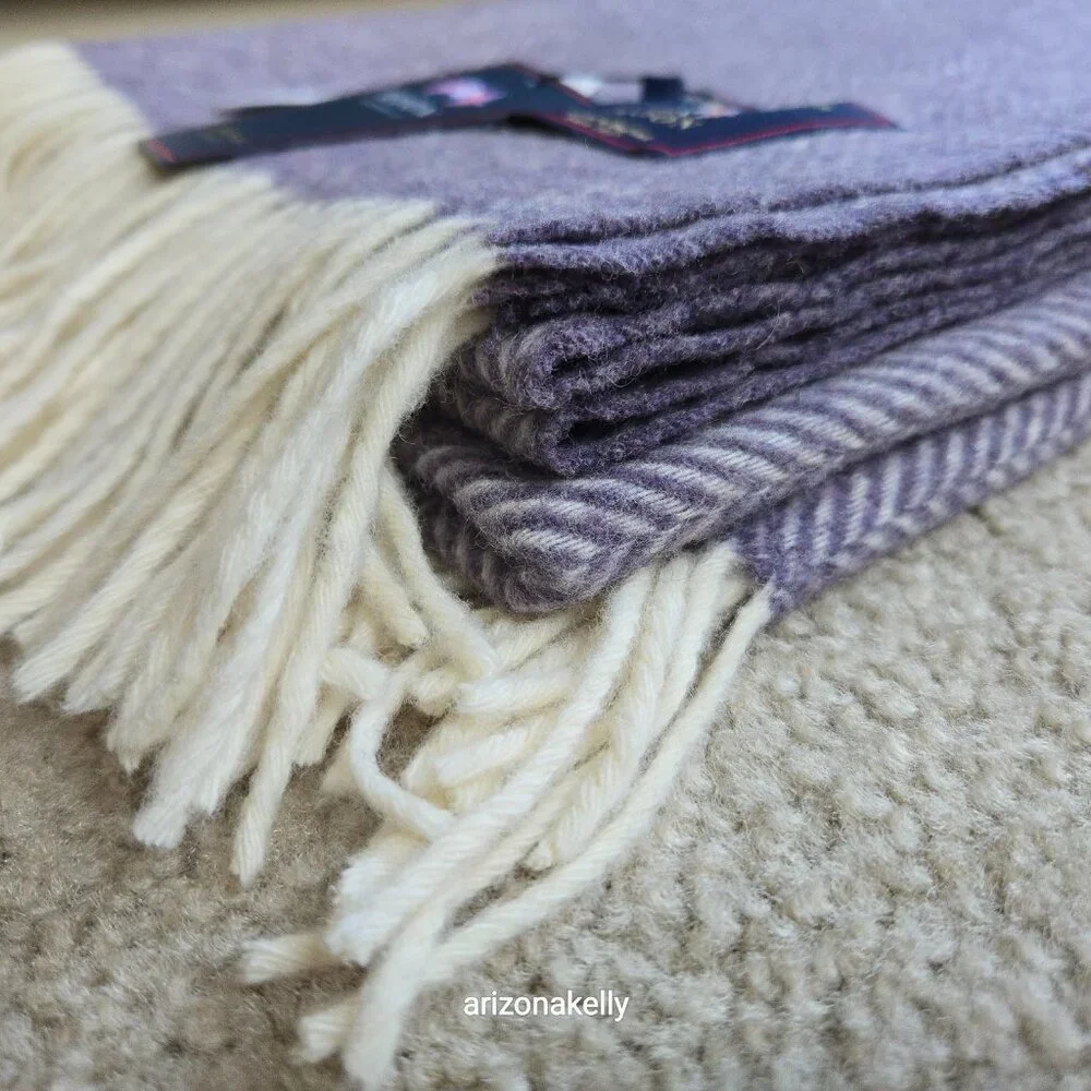 NWT Moon Merino Wool Herringbone Throw Blanket Purple Clover